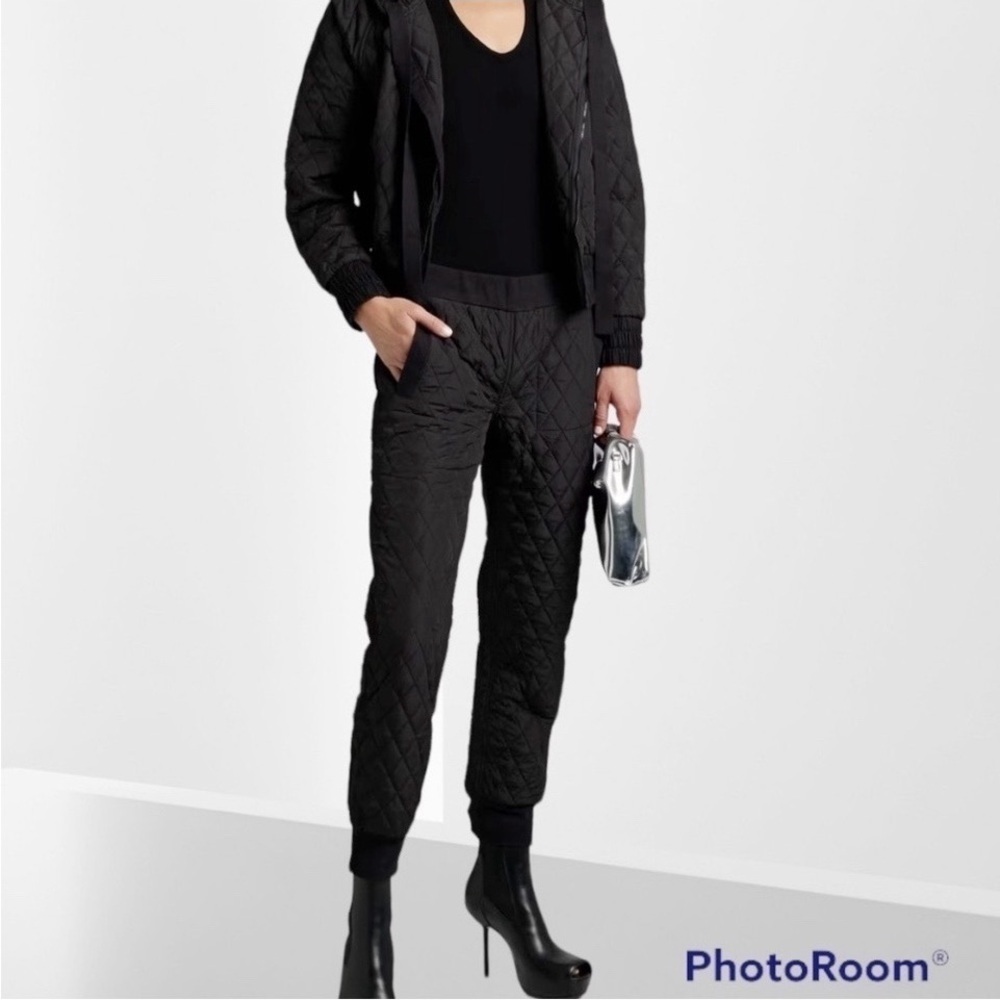 NORMA KAMALI Black Quilted shell high-rise pull-on tapered jogger weekend pants